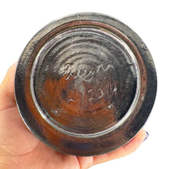 2014 Hand Made Studio Pottery Stoneware Black Shiny Glaze Ceramic Bowl Planter - Picture 3 of 16